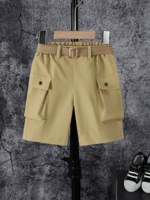 SHEIN Young Boy Elastic Waist Utility Shorts - Khaki - View 1