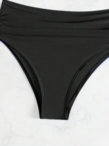 SHEIN Swim Summer Beach Criss Cross Ruched High Waisted Bikini - Black - View 4