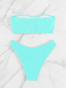 SHEIN Swim Summer Beach Solid Texture Two Pieces Bikini Set - Mint Green - View 3