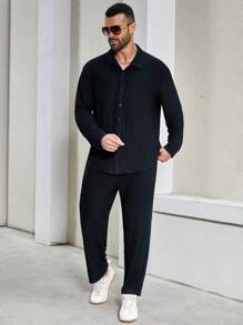 Manfinity Homme Men's Plus Size Solid Color Minimalist T-Shirt Set - Dark Grey - View 1