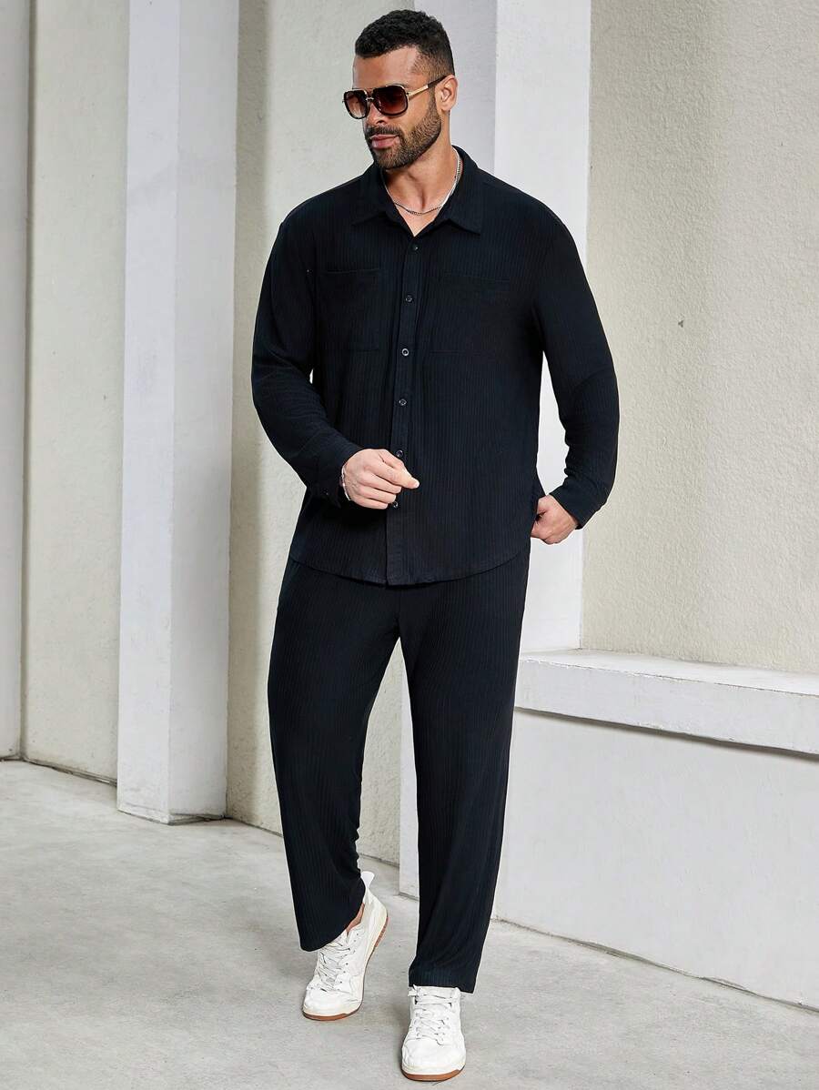 Manfinity Homme Men's Plus Size Solid Color Minimalist T-Shirt Set - Dark Grey - View 1