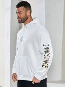 Manfinity Homme Men's Plus Size Water Gun & Letter Print Drop Shoulder Hoodie - White - View 5