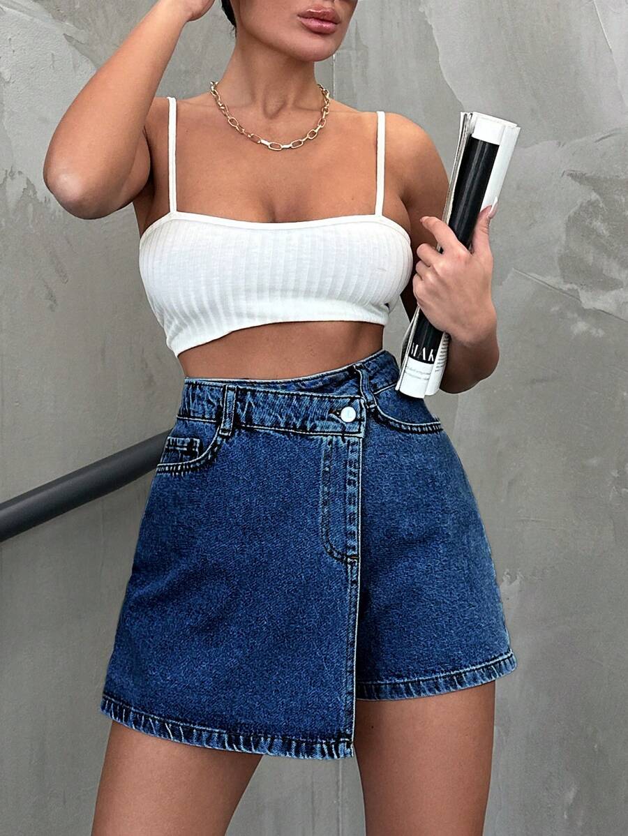 RueChic Women's Wrapped Denim Shorts - Light Wash - View 1