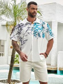 Manfinity RSRT Men's Plus Size Bamboo Printed Button-Down Collar Short Sleeve Shirt