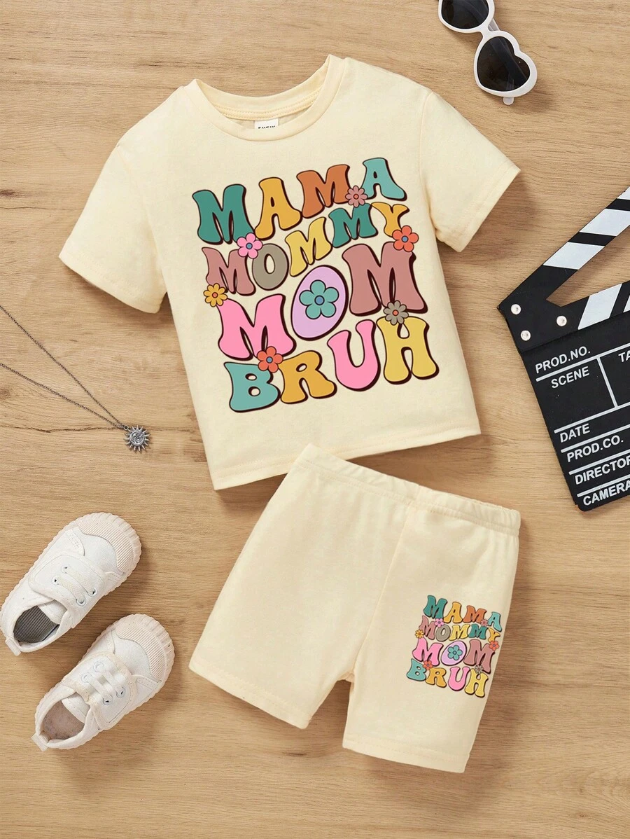 Đứa bé gái Giải trí Đơn giản Ngắn tay Bộ quần short Là Thích hợp Cho mùa hè - Màu be - Xem 1