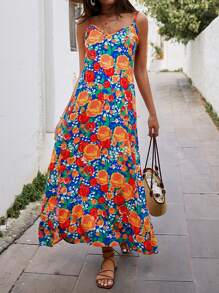 RueChic Multi Kleurvol Bloemen Volledig Geprint , Band , Maxi Viscose Jurken