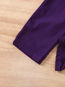 少女花朵印花圆领上衣和纸袋腰裤两件套 - 彩色 - 查看 3