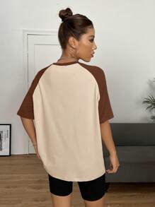 SHEIN EZwear Loose Fit Contrast Color Short Raglan Sleeve T-Shirt With Round Neck - Multicolor - View 2