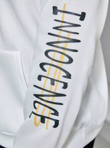 Manfinity Homme Men's Plus Size Water Gun & Letter Print Drop Shoulder Hoodie - White - View 6