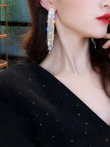 Rhinestone tua thả bông tai - Bạc - Xem 2