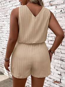 EMERY ROSE 大尺碼v領鈕扣裝飾無袖連體褲 - 杏色 - 查看 2