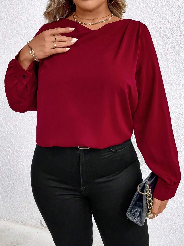 Plus Size Asymmetrical Collar Solid Color Blouse Fall Cloth For Women