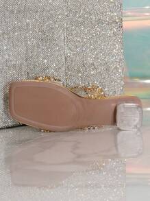 Damski Wysokie obcasy Nowy styl Modny Kryształ Górski Przezroczysty Wygodna Buty Chunky Heels Elegancki Cyrkonie Przezroczysty Sandały Średni obcas Kwadratowe noski Z górnej półki Dama Sandały