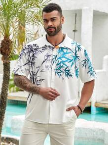 Manfinity RSRT Men's Plus Size Bamboo Printed Button-Down Collar Short Sleeve Shirt