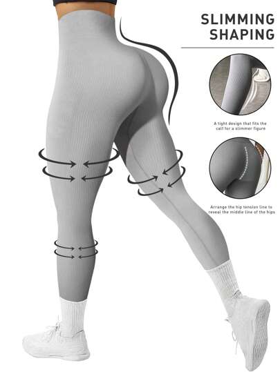 Wide Waistband Rib-knit Sports Leggings