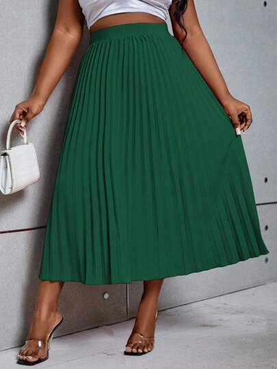 Rometta Plus Size Women Simple Solid Color Pleated Skirt