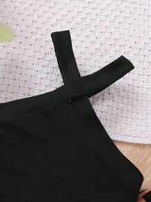 SHEIN Baby Girl Cute Summer Knitted Black Cami & Flared Elastic Waist Pants Set