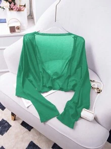 SHEIN LUNE 純色大尺碼薄卡車衫,適用於春季/夏季 - 綠色 - 查看 2