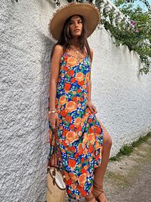 RueChic Multi Kleurvol Bloemen Volledig Geprint , Band , Maxi Viscose Jurken
