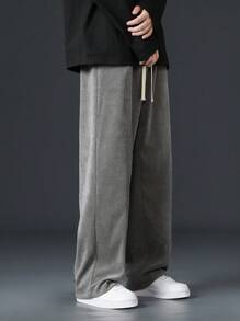 男士时尚休闲灯芯绒抽绳宽松长裤 - 淺灰色 - 查看 3
