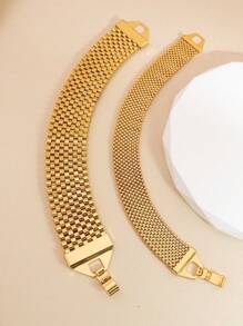 1pc Simple Metal Mesh Bracelet Gold Wristband Chain Suitable For Men Women's Daily Party Hip Hop Jewelry(Length 21cm Fixed Size, Non-Adjustable Size, Not Suitable For Small Wrists) - Yellow Gold - View 5