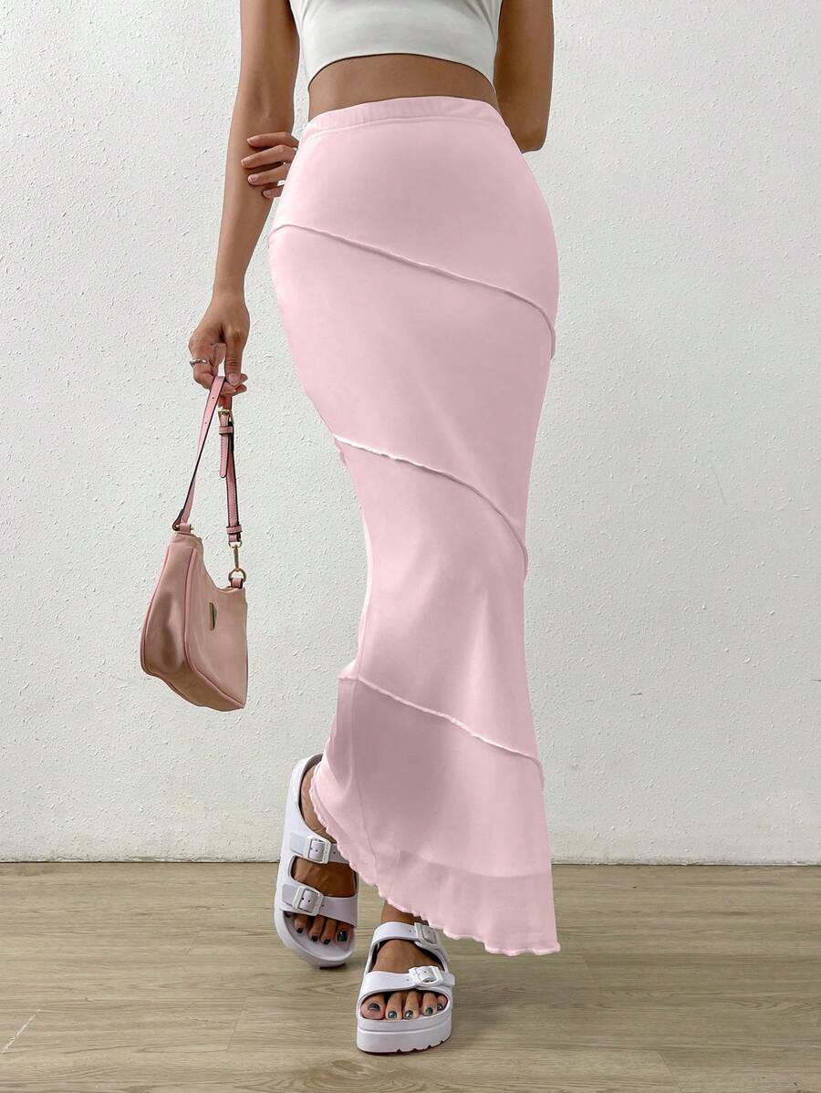 SHEIN EZwear 透視網紗人魚裙 - 粉色 - 查看 1