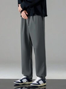Men's Versatile Solid Color Casual Pants, For Fall - Dark Grey - View 3