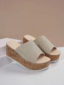 女性時尚優雅波西米亞風格銀色增高楔跟厚底涼鞋,舒適簡約,春夏新款增高涼鞋 - 銀色 - 查看 5