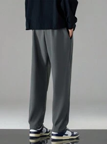 Men's Versatile Solid Color Casual Pants, For Fall - Dark Grey - View 2