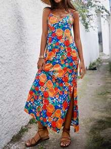 RueChic Multi Kleurvol Bloemen Volledig Geprint , Band , Maxi Viscose Jurken
