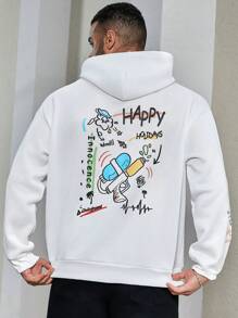 Manfinity Homme Men's Plus Size Water Gun & Letter Print Drop Shoulder Hoodie - White - View 1