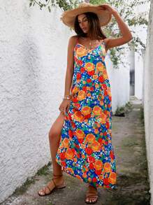 RueChic Multi Kleurvol Bloemen Volledig Geprint , Band , Maxi Viscose Jurken