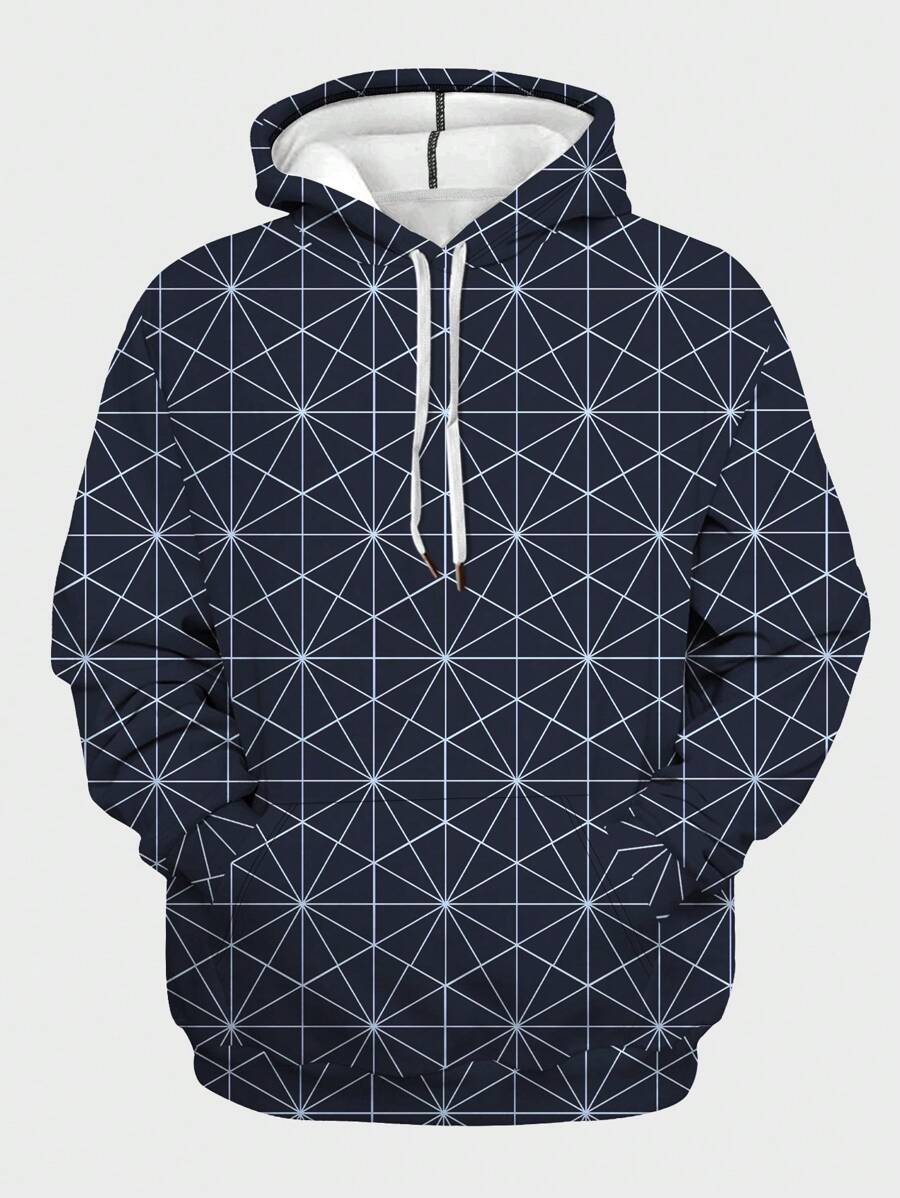 Manfinity Homme 男款幾何印花連帽衫 - 彩色 - 查看 1