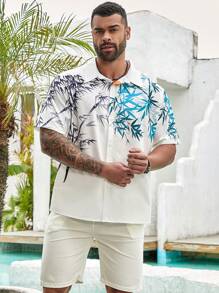 Manfinity RSRT Men's Plus Size Bamboo Printed Button-Down Collar Short Sleeve Shirt