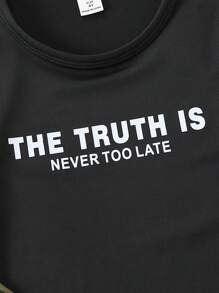 SHEIN Tricou cu mânecă scurtă, cu gât rotund, cu imprimeu cu litere uni și pantaloni cu fundă color block. Cânteie cu litere pe ambele părți. Un set cool și drăguț din două piese de pantaloni sport casual la modă, potriviti pentru zi cu zi, școală, vacanțe, ieșiri de primăvară, sporturi în aer liber, tabere de vară, potrivite pentru anotimpurile de primăvară și vară - Verde Armată - Vizualizare 4