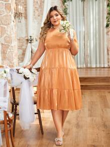 SHEIN Clasi Đầm đơn tay & vai xếp nếp cỡ lớn dành cho nữ Thích hợp cho mùa cưới mùa hè - trái cam - Xem 6