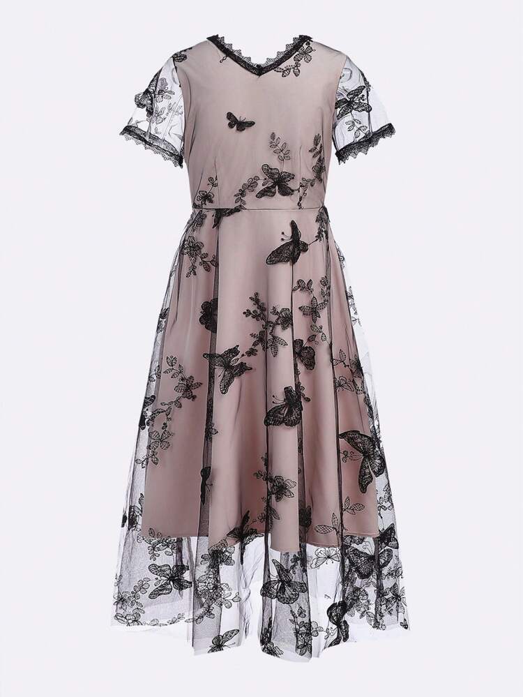 Teen Girl Mesh Splicing Dress