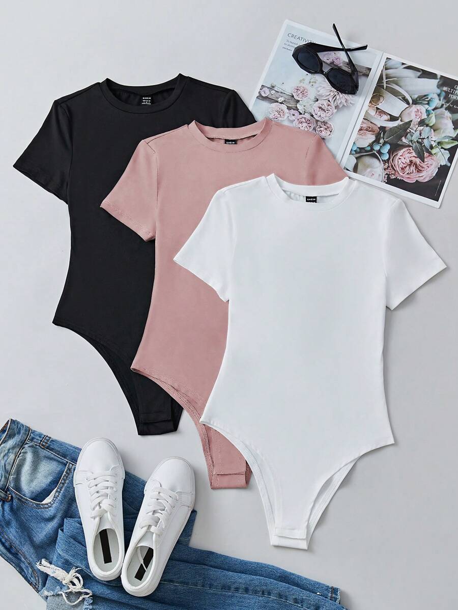 SHEIN Unity 女士夏季流行簡約百搭純色修身連體衣 - 彩色 - 查看 1