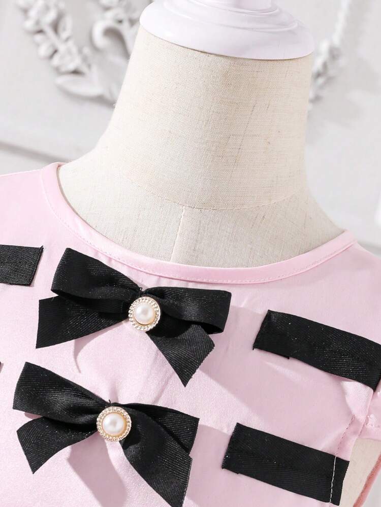 Young Girl Cute Bowknot & Mesh Casual Holiday Comfortable Dress