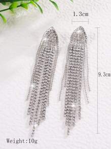 Rhinestone tua thả bông tai - Bạc - Xem 3