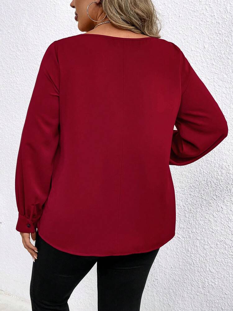Plus Size Asymmetrical Collar Solid Color Blouse Fall Cloth For Women