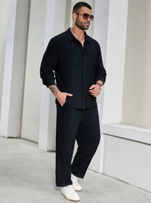 Manfinity Homme Men's Plus Size Solid Color Minimalist T-Shirt Set - Dark Grey - View 6