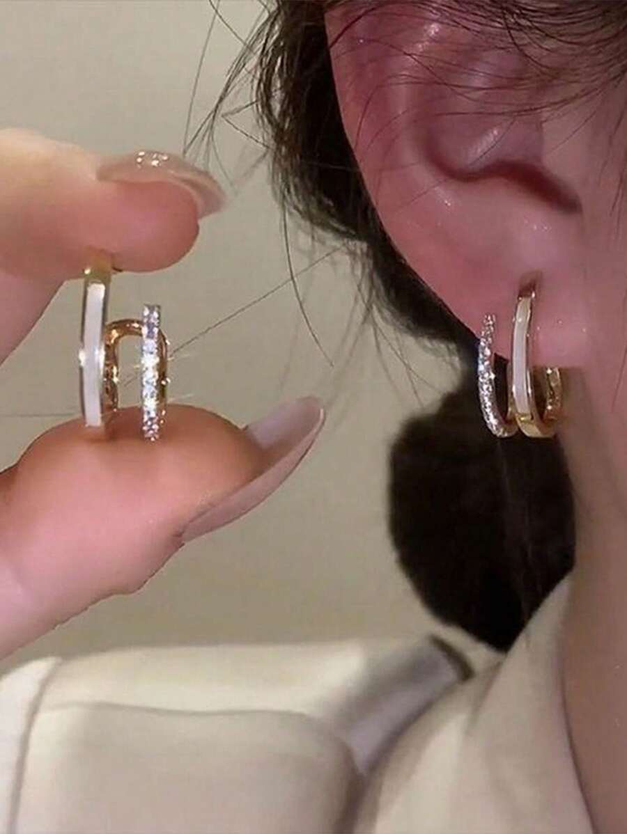 1pair Fashionable Personalized Rhinestone Inlaid Ear Studs