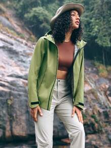 In My Nature Women Waterproof Outdoor Camping Hiking Travel Commute Hooded Windbreaker - Green - View 6