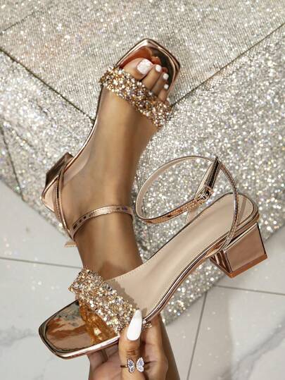 Fashionable Women's Elegant High Heeled Sandals With Rhinestone Embellished Clear Strap And Slip-On Style Valentines