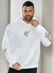 Manfinity Homme Men's Plus Size Water Gun & Letter Print Drop Shoulder Hoodie - White - View 3