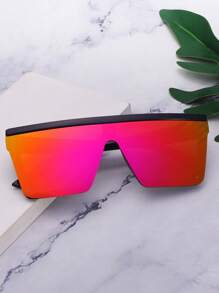 1pc Square Large Frame Studs Integrated Mirror Surface Unisex Fashion Fashion Glasses Suitable For Street, Beach, Party, Travel, Gift For Women Preppy Style For Back To School