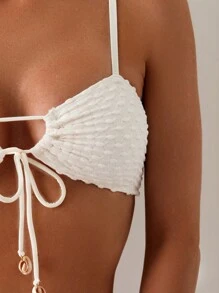 Costavie Ladies' Solid Front Cross Lace-Up Two-Piece Bikini Set, Summer Beach - Beige - View 3