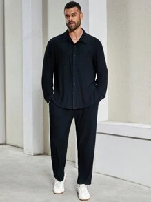 Manfinity Homme Men's Plus Size Solid Color Minimalist T-Shirt Set - Dark Grey - View 5