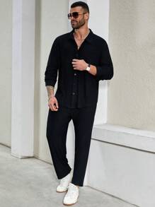 Manfinity Homme Men's Plus Size Solid Color Minimalist T-Shirt Set - Dark Grey - View 4